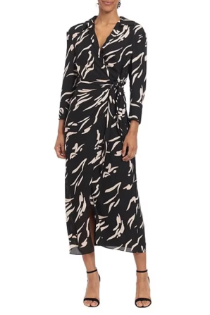 Donna Morgan Long Sleeve Abstract Wrap Dress