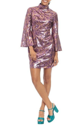 Donna Morgan Swirl Sequin Bell Sleeve Party Dress