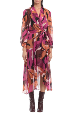 Donna Morgan Multi Print Midi Chiffon Day Dress