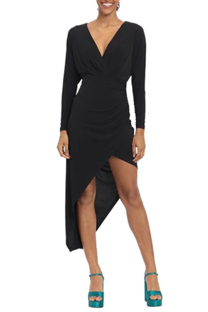 Donna Morgan Long Sleeve Faux Wrap Oblique Dress