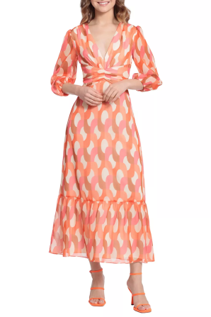 Donna morgan short flutter sleeve faux wrap dress deals