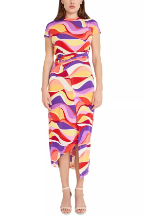 Donna Morgan Multicolored Cap Sleeve Midi Dress