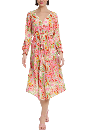 Donna Morgan Long Sleeve Floral Midi Dress