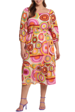 Donna Morgan Abstract Print 3/4 Sleeve Midi Dress