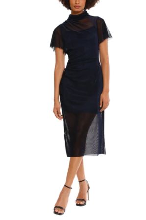 Donna Morgan Short Sleeve Illusion Neckline Dress