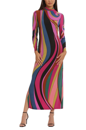 Donna Morgan Long Sleeve Psychedelic Maxi Dress