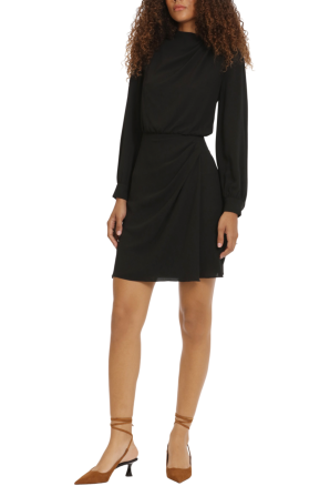 Donna Morgan Long Sleeve Pleated-Detail Short Dress