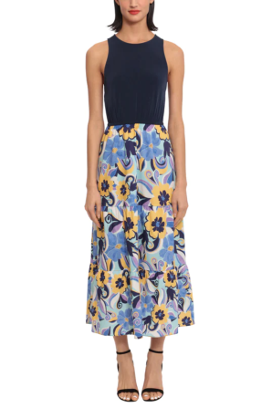 Donna Morgan Floral Skirt & Tank Contrast Dress