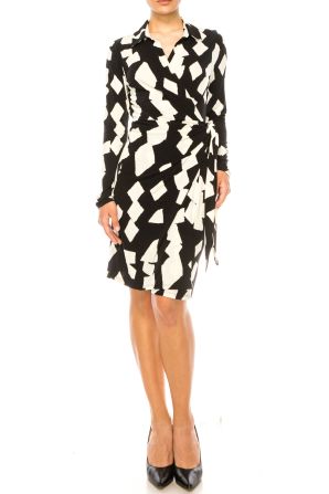 Donna Morgan Long-Sleeve Geo Print Wrap Dress