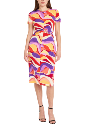 Donna Morgan Short Sleeve Abstract Midi Dress