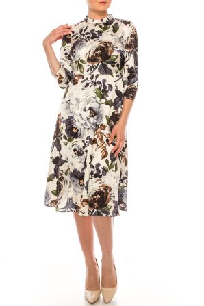 Maggy London Ivory Natural Floral A-Line Midi Dress