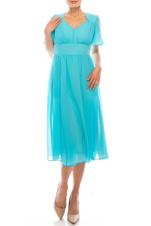 Gabby Skye Turquoise Short Flutter Sleeve A-Line Dress