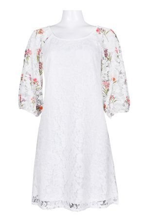 Gabby Style Bubble Sleeve Floral Lace Overlay Dress