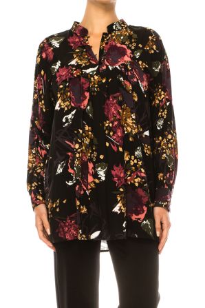 Grand & Greene Long Sleeve Split Neck Floral Top