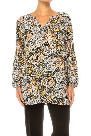 Grand & Greene Long Sleeve Paisley Print Tunic Top