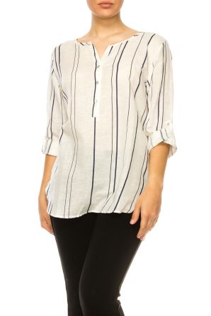 Hester & Orchard Thin Striped Split Neck Top