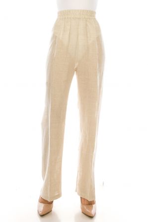 Linen Blend by Hester & Orchard Natural Elastic Waist Wide Leg Pants