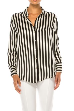 Hester & Orchard Long Sleeve Striped Button-Up Top