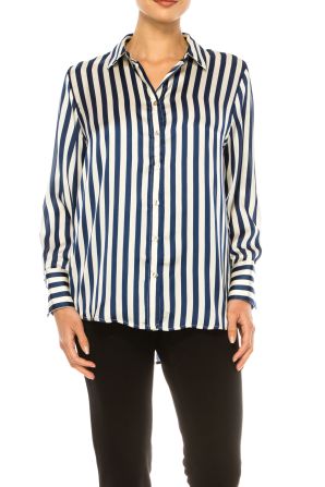 Hester & Orchard Long Sleeve Striped Button-Up Top