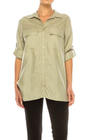 Hester & Orchard Adjustable-Sleeve Button-Down Top