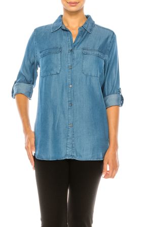 Hester & Orchid Tencel Button Up Collared Top