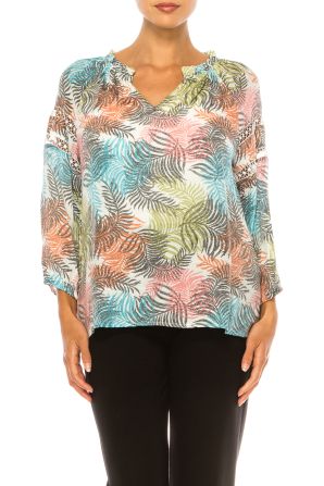 Hope & Harlow Long Sleeve Leaf Print Peasant Top