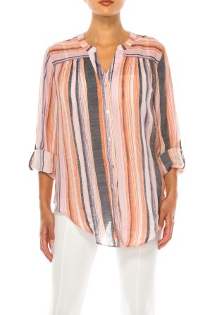 Hope & Harlow V-Neck Striped Button Down Shirt