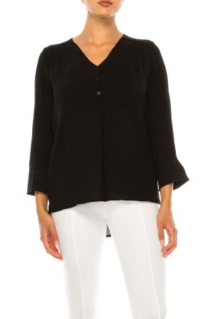 Hope & Harlow 3/4 Sleeve Split V-Neck Top