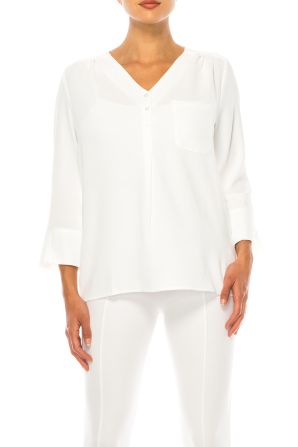Hope & Harlow 3/4 Sleeve Split V-Neck Top