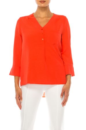 Hope & Harlow 3/4 Sleeve Split V-Neck Top