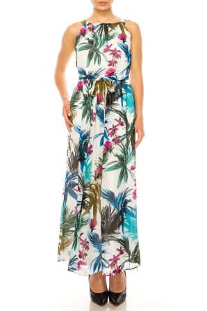 ILE Clothing Floral Sleeveless Belted Maxi Dress