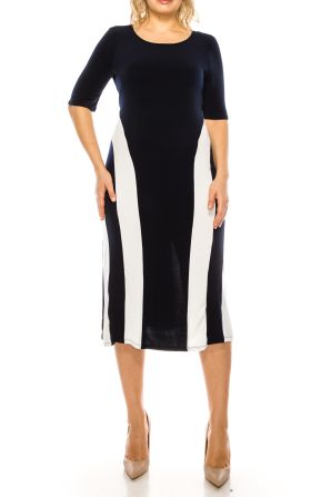 ILE Clothing Short Sleeve Side Stripe Detail Midi Dress