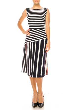 ILE Clothing Sleeveless Striped A-Line Dress