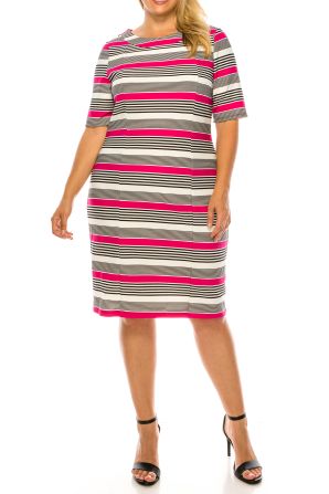 ILE Clothing Short Sleeve Mulit Color Striped Sheath Dress