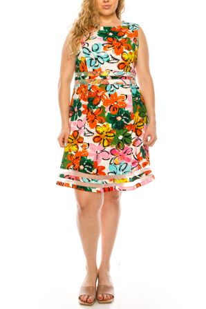 ILE Clothing Sleeveless Bold Print A-Line Dress