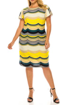 ILE Clothing Short Sleeve Multi Color Striped Sheath Dress