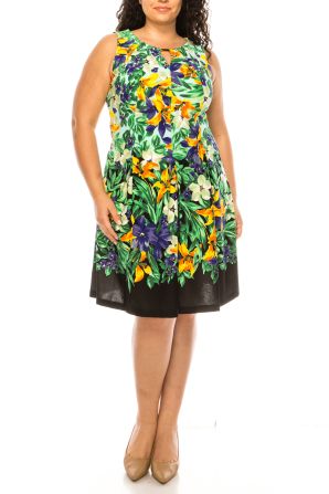 Ile Clothing Floral Sleeveless Knee-Length Dress