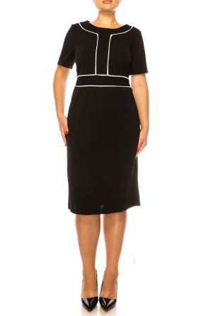 ILE Clothing Short Sleeve Contrast Piping Dress