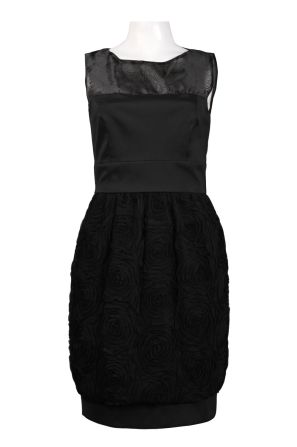 Taylor Illusion Neckline Rosette Skirt Satin Dress