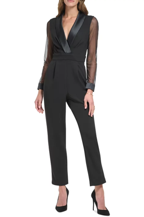 Jessica Howard Long Sheer Sleeve Tuxedo Jumpsuit
