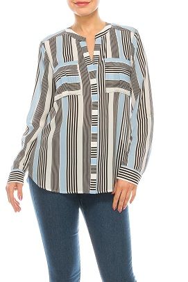 Jessica Rose Striped Button-Down Long Sleeve Top