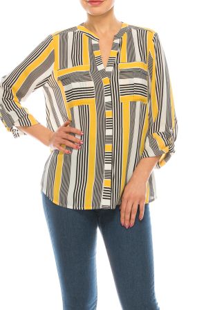 Jessica Rose Striped Button-Down Long Sleeve Top