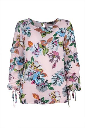Jessica Rose Long Sleeve Multi Print Blouse with Tie Detail