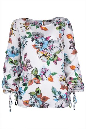 Jessica Rose Long Sleeve Multi Print Blouse with Tie Detail