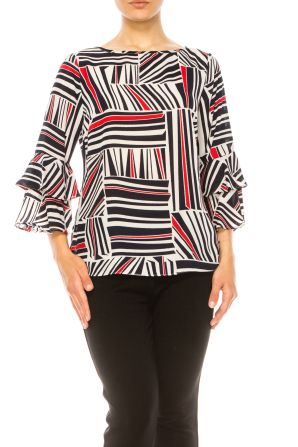Jessica Rose Tiered Bell Sleeve Print Blouse
