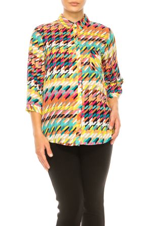 Jessica Rose Button Down 3/4 Sleeve Print Top