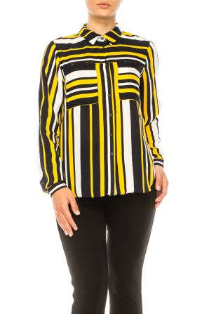 Jessica Rose Button Down 3/4 Sleeve Striped Top