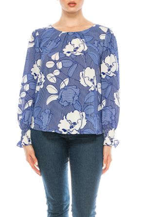 Jessica Rose Printed Blouse with Slightly Puffed Sleeves