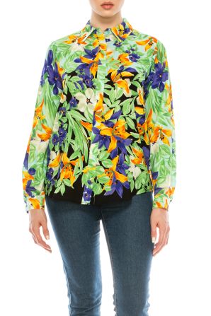 Jessica Rose Floral Print Collared Button-Down Top