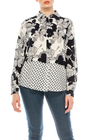 Jessica Rose Floral Print Collared Button Down Top